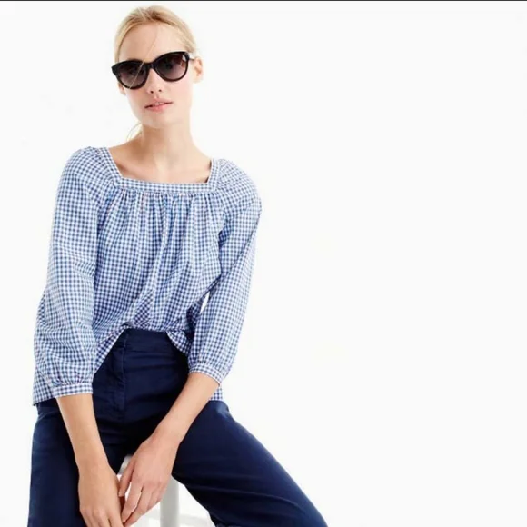 J. Crew Blue Gingham Blouse - Picture 2 of 11